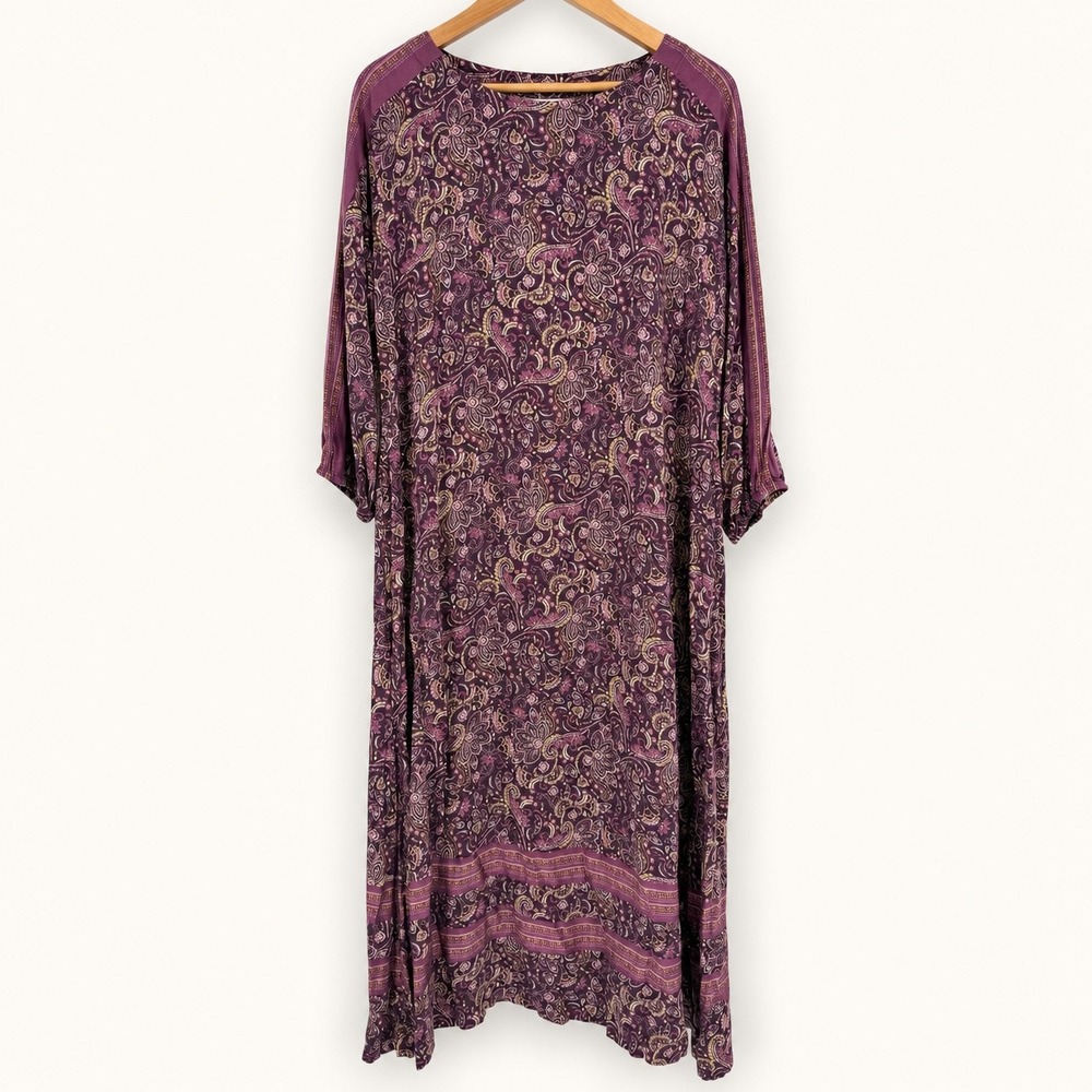PureJill J.Jill Maxi Dress Medium Plum Paisley Border Print 3/4 Sleeve Boho Chic
